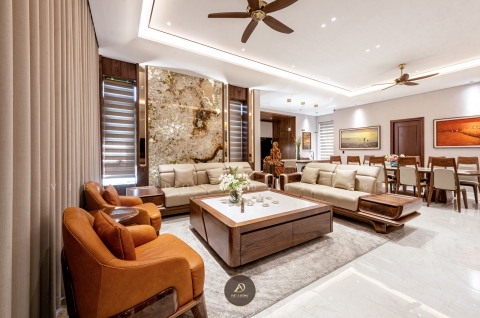 Thi công nội thất biệt thự gỗ óc chó tại Thái Bình - Anh Việt